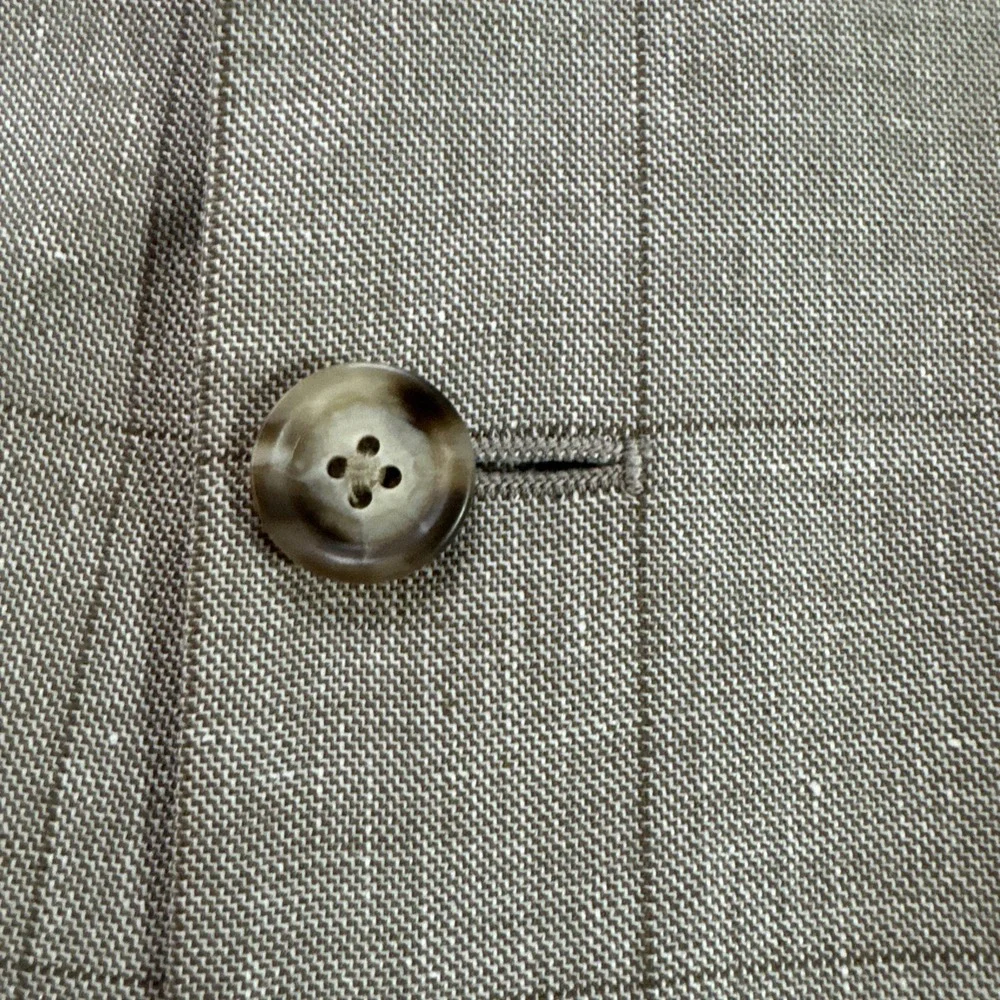 Jos A Bank Sport Coat Sz 46L Slim Beige Windowpane Plaid Silk Wool Linen Jacket